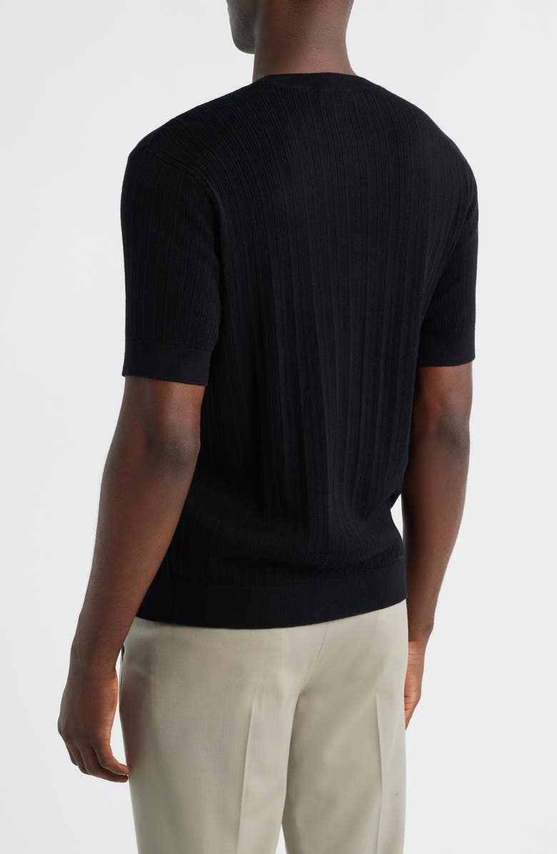 Emporio Armani Short Sleeve Cotton & Cashmere Rib Sweater, Alternate, color, Solid Black