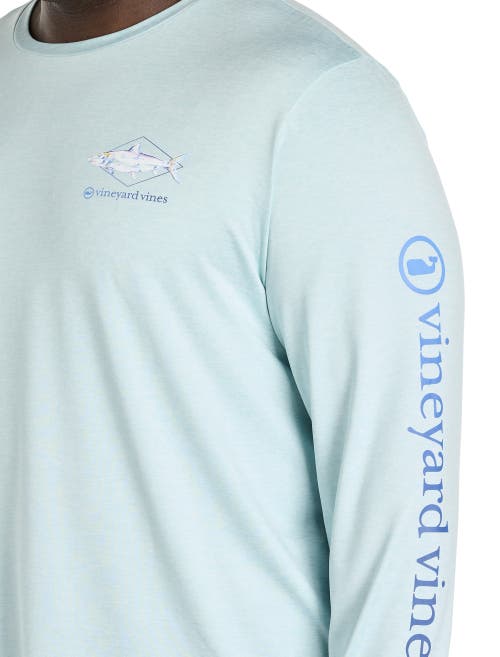 Vineyard Vines Big & Tall Painted Bonefish Long-sleeve Performance T-shirt In Aqua Haze Heather