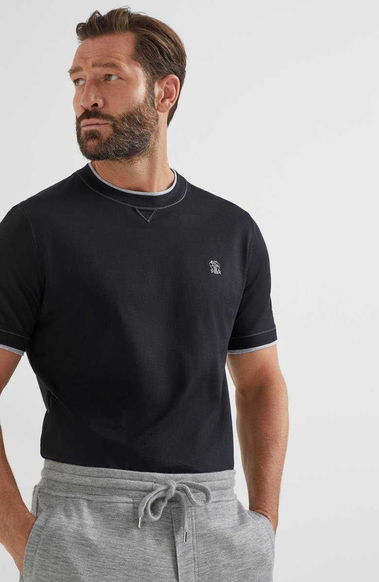 Brunello Cucinelli T-shirt with faux-layering, Alternate, color, Black