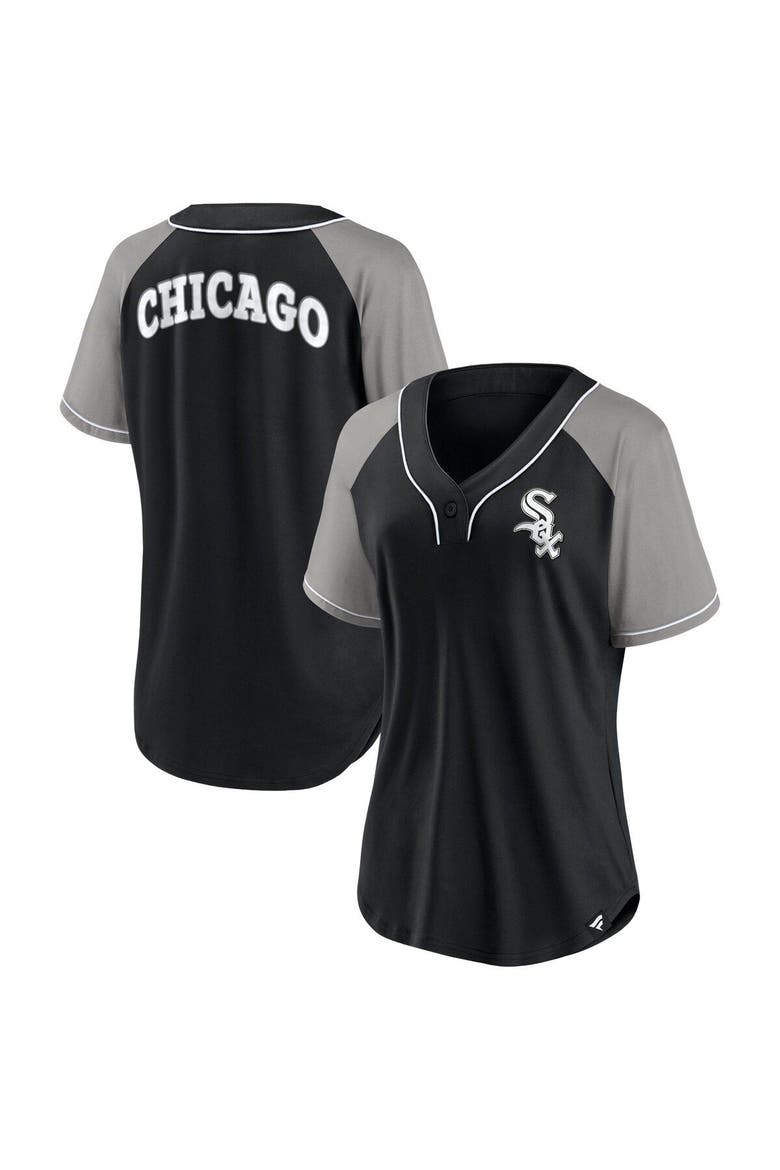 Women's Fanatics Branded Black Chicago White Sox Ultimate Style Raglan V-Neck T-Shirt, Main, color, Black