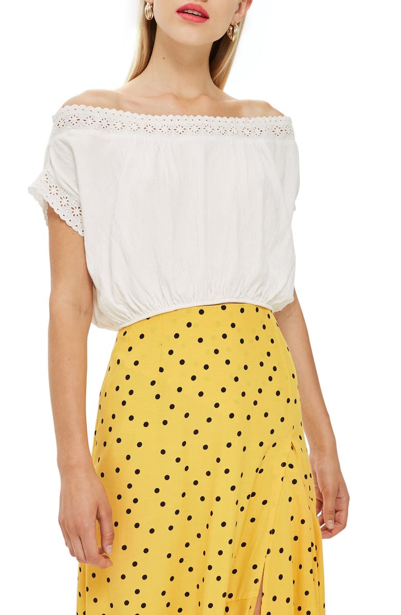 Topshop Off the Shoulder Eyelet Detail Top, Main, color, 