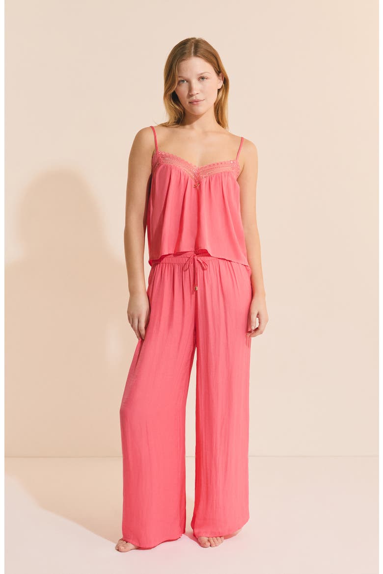 Panama Lace Trim Camisole, Alternate, color, GRENADINE