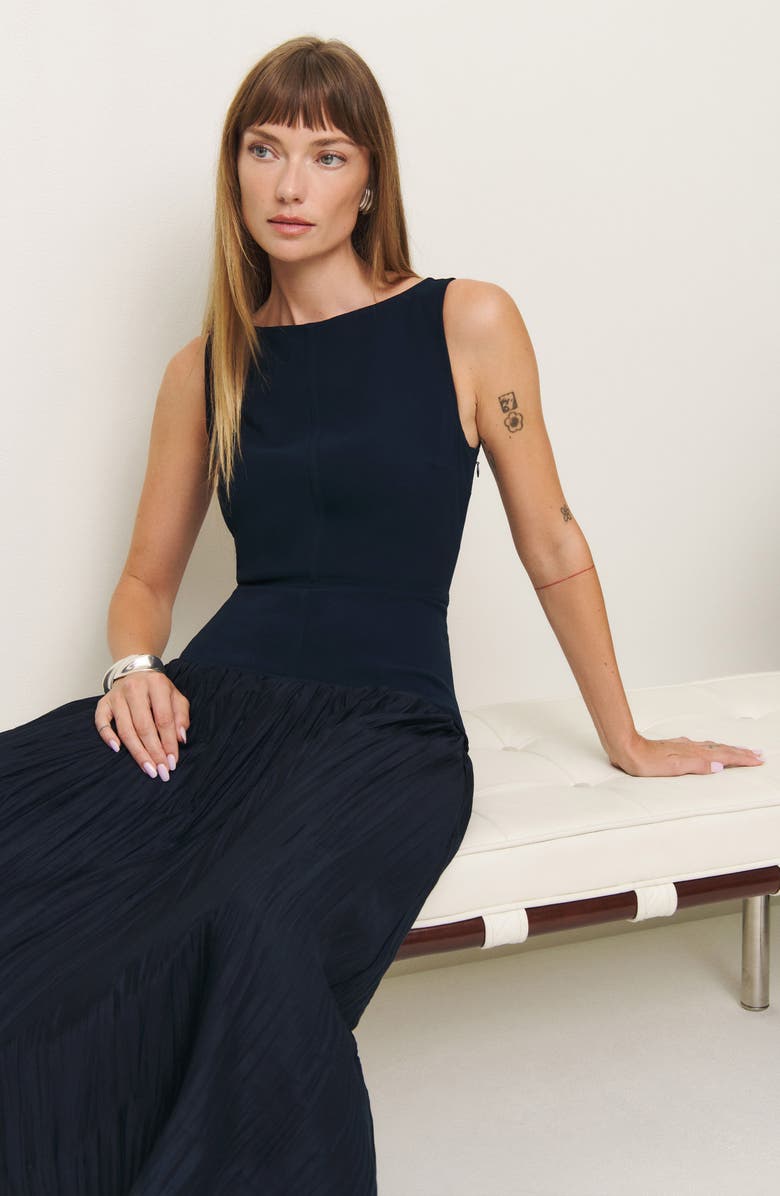 Reformation Cyra Drop Waist Maxi Dress, Alternate, color, Midnight