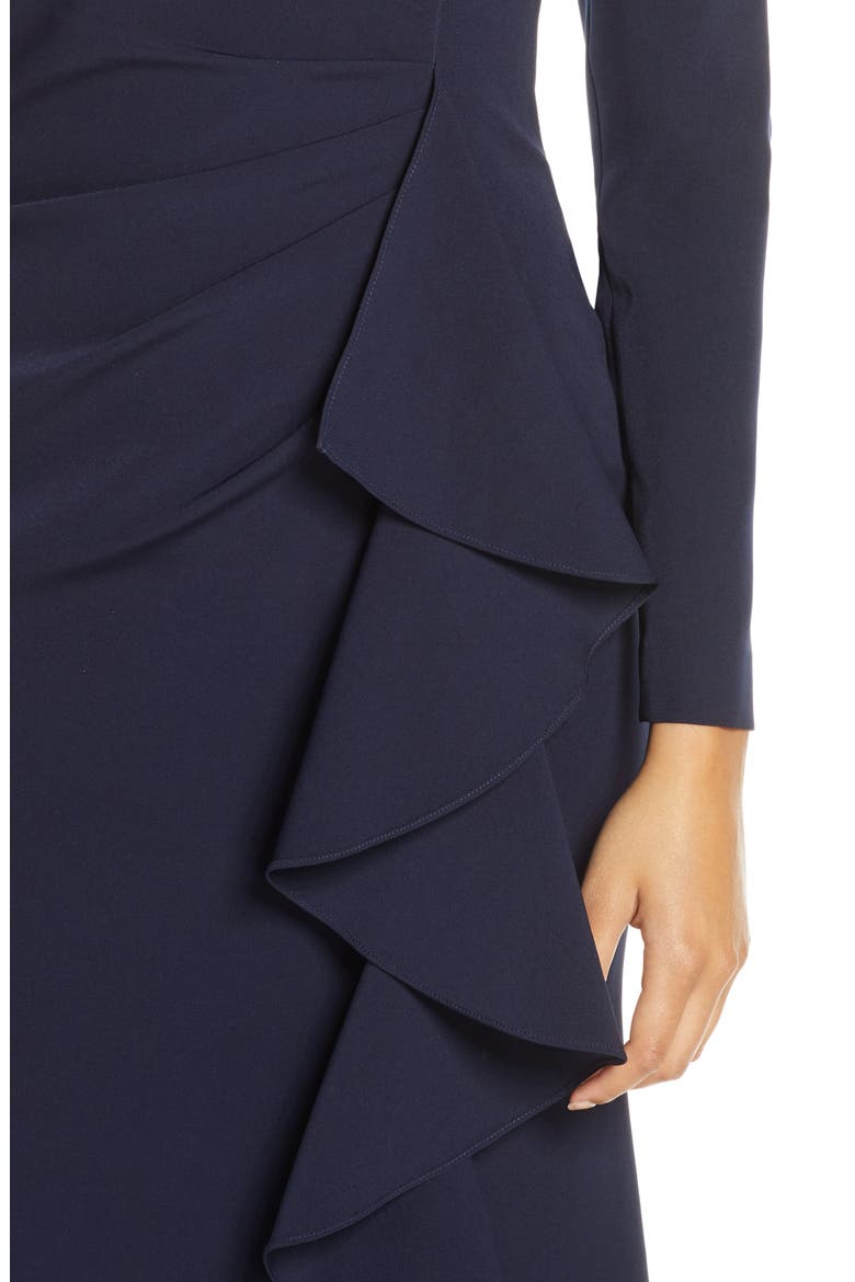Off the Shoulder Long Sleeve Evening Gown, Alternate, color, NAVY