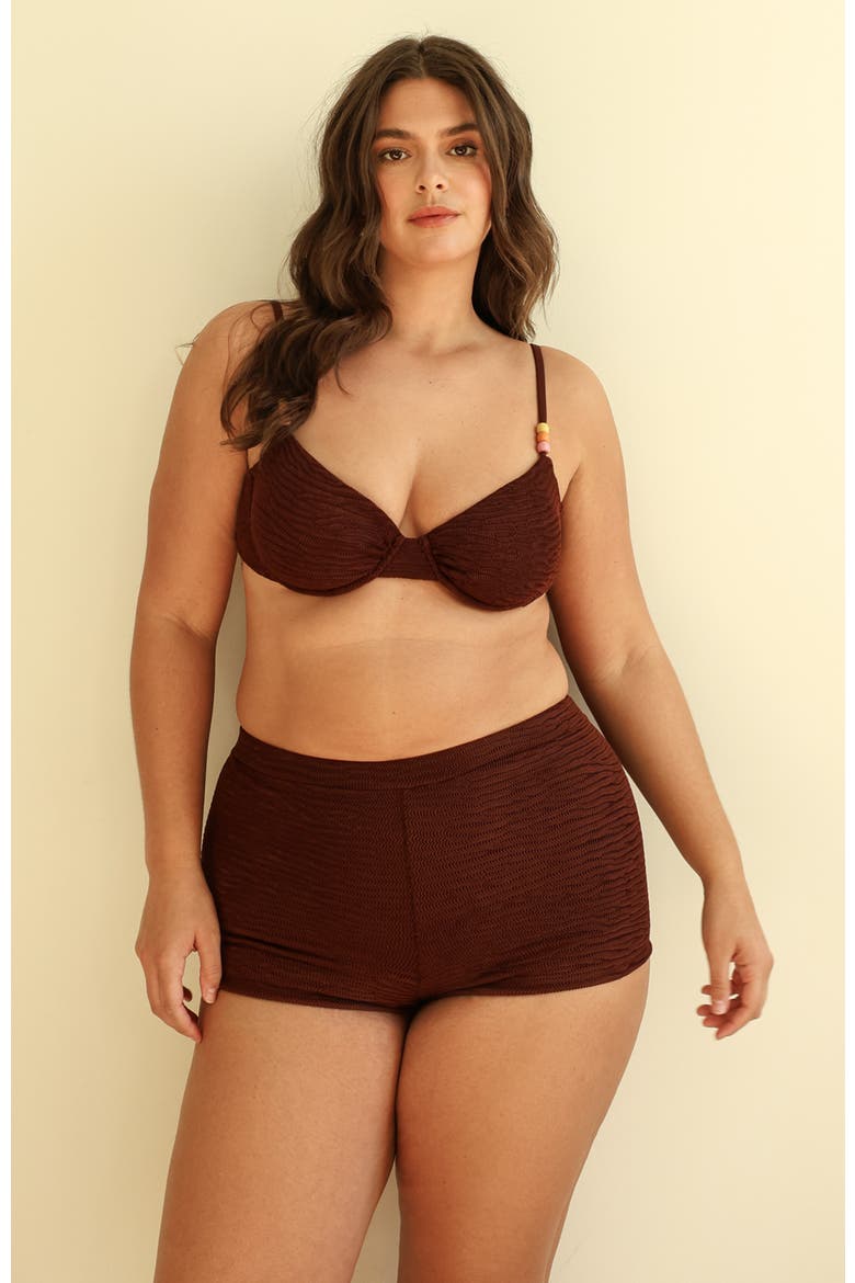 Farrah Elastic Waist Booty Short, Alternate, color, Mocha Crinkle