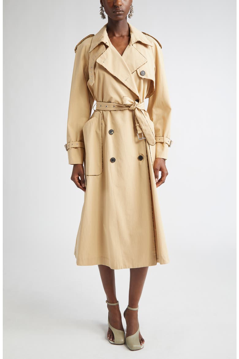 Piped Cotton Poplin Trench Coat, Main, color, BEIGE
