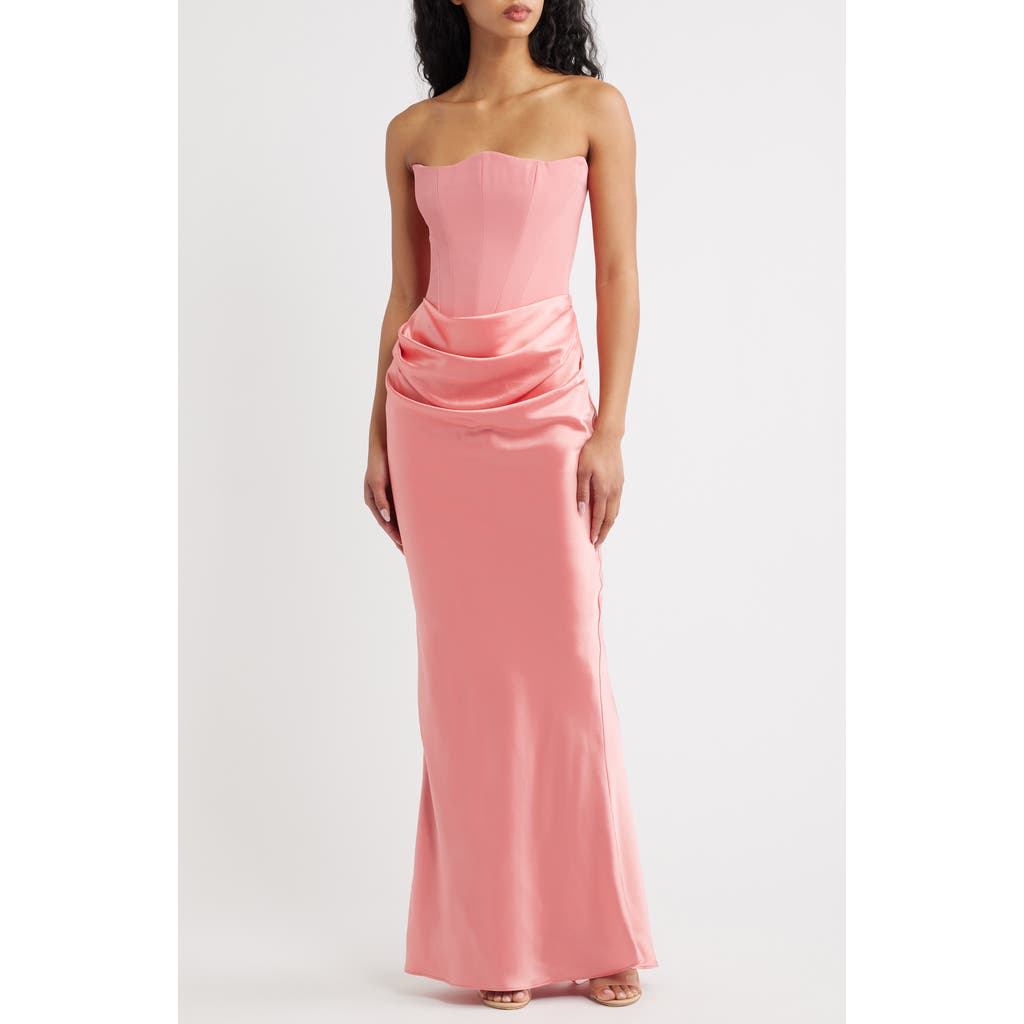 HOUSE OF CB Persephone Strapless Corset Satin & Stretch Crepe Mermaid Gown in Raspberry at Nordstrom, Size X-Small