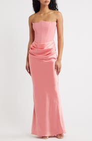 HOUSE OF CB Persephone Strapless Corset Satin & Stretch Crepe Mermaid Gown
