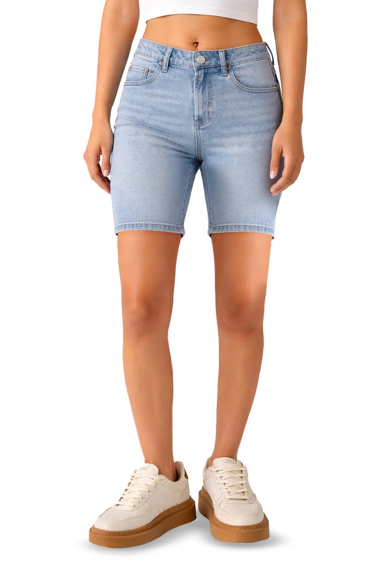 Madden Girl Denim Bermuda Shorts, Main, color, Light Wash