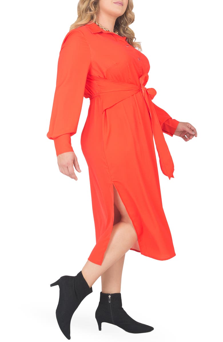 Standards & Practices Tie Waist Long Sleeve Midi Dress, Alternate, color, Cherry