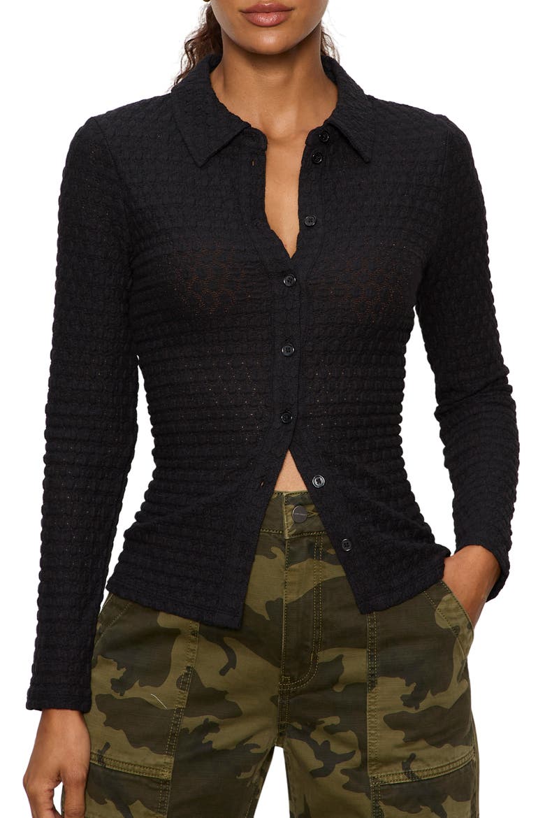 Dreamer Textured Bubble Knit Button-Up Shirt, Main, color, BLACK
