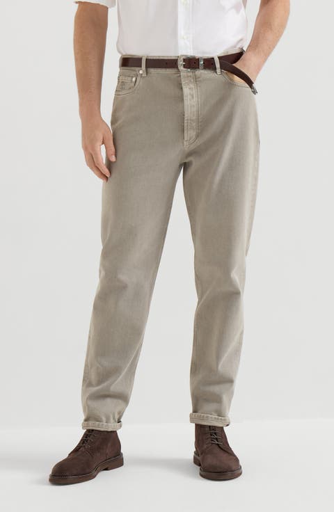 Garment-dyed denim iconic fit five-pocket trousers