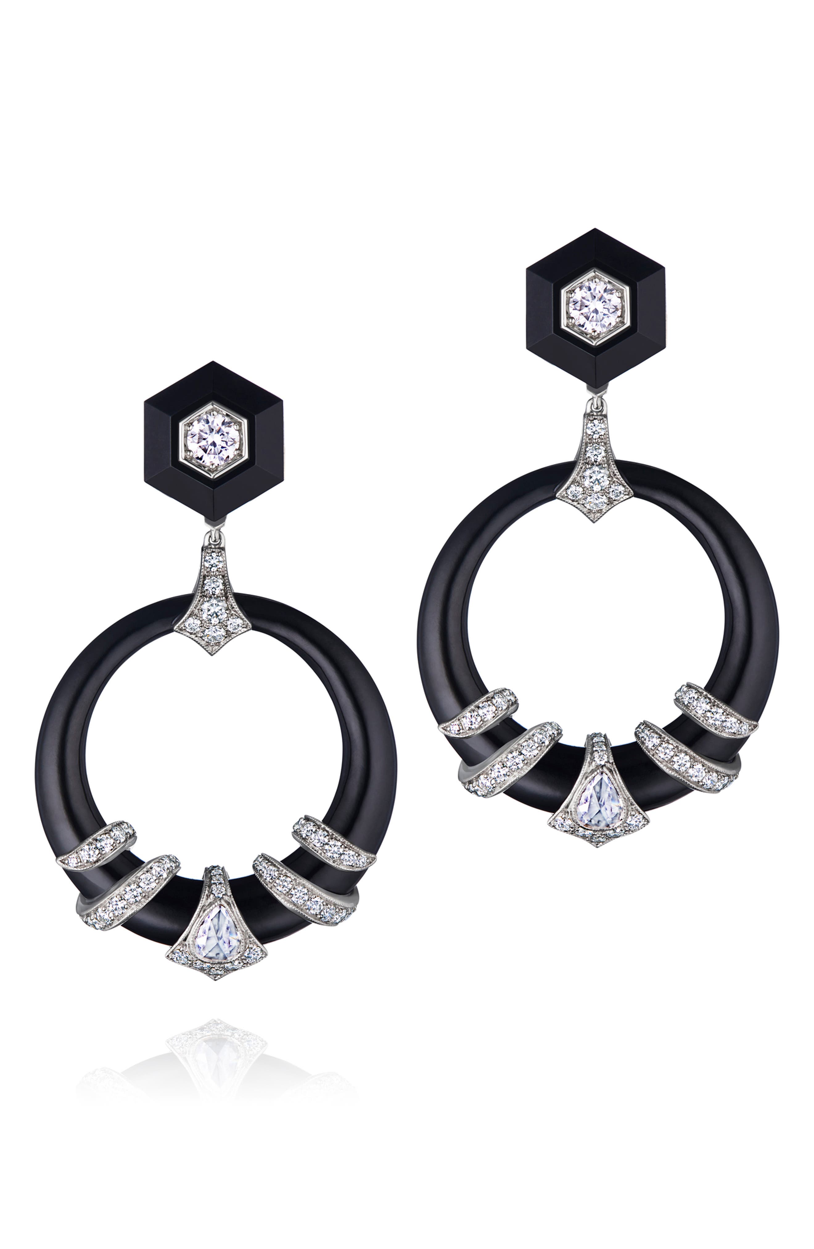 Fred Leighton Black Jade & Diamond Coiled Drop Earrings In White Gold
