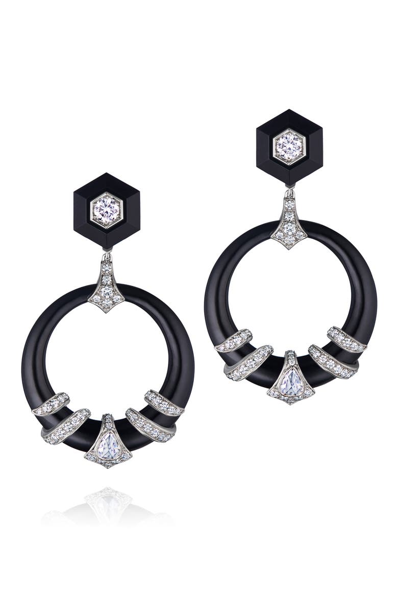 Black Jade & Diamond Coiled Drop Earrings, Main, color, WHITE GOLD