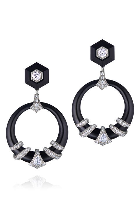 Black Jade & Diamond Coiled Drop Earrings