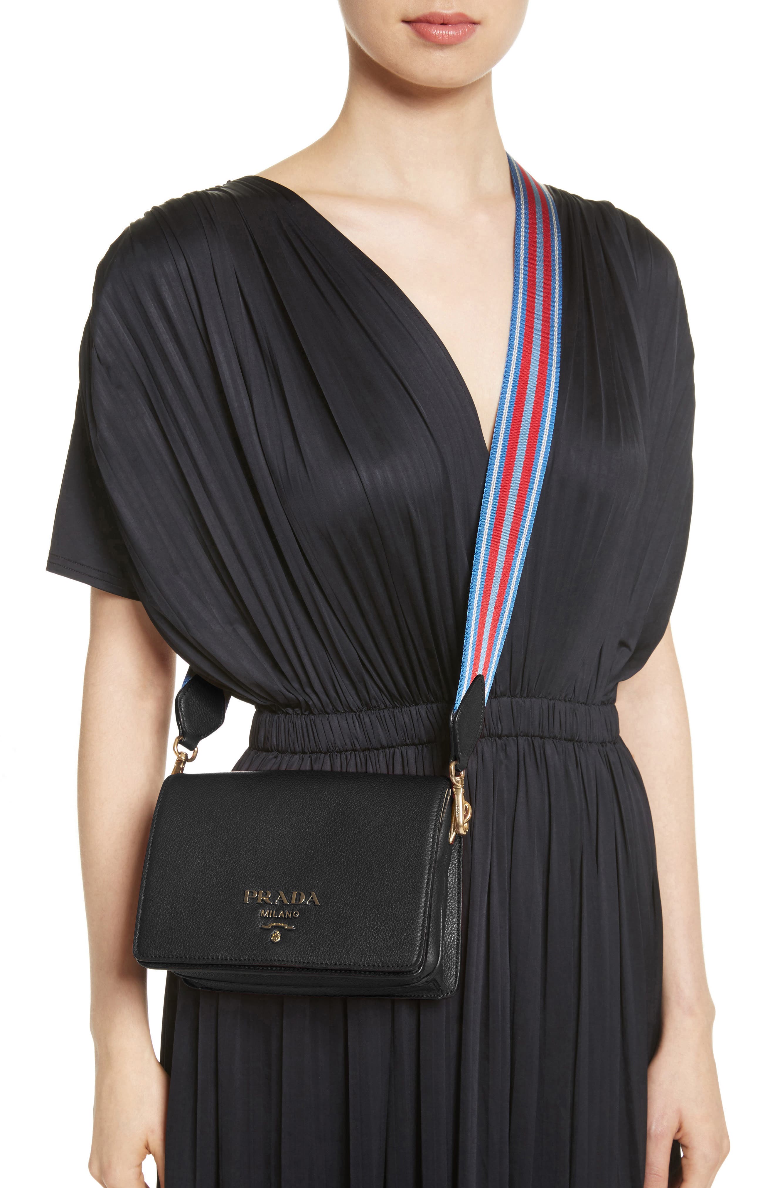 Prada Vitello Daino Double Compartment Leather Shoulder Bag, Alternate, color, 