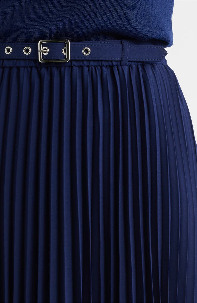 Anne Klein Belted Pleated Midi Skirt, Alternate, color, Distant Mountain