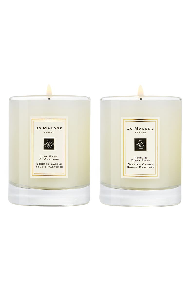 Jo Malone London<sup>™</sup> Lime Basil & Mandarin and Peony & Blush Suede Travel Candle Duo, Main, color, 
