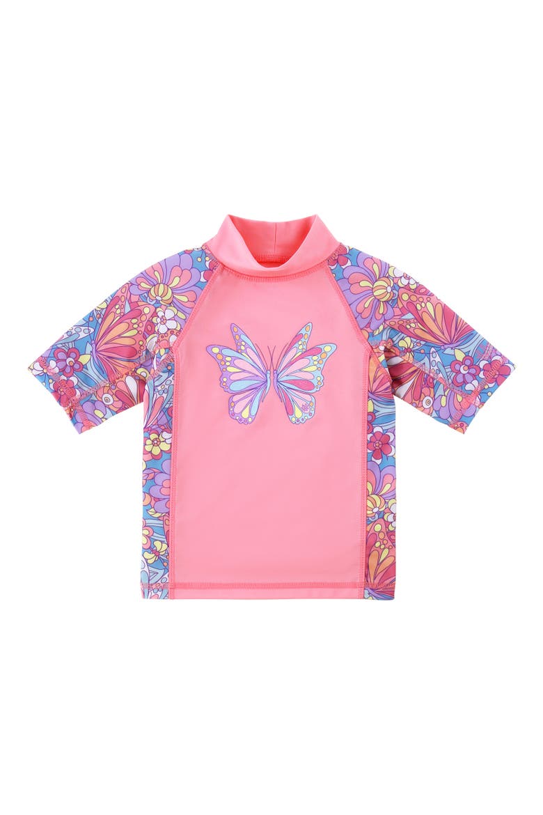 Short Sleeve Sunny Swim Shirt, Main, color, Mosaic Butterflies