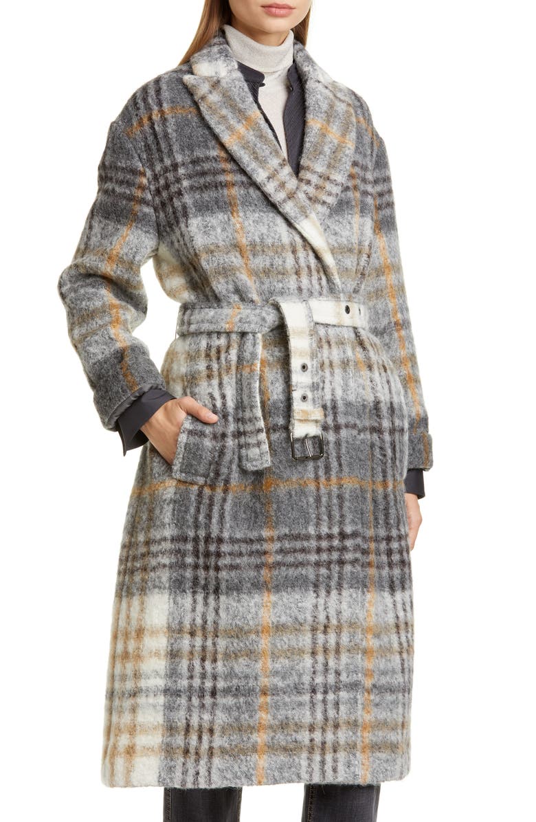 Brunello Cucinelli Plaid Trench Coat, Alternate, color, 