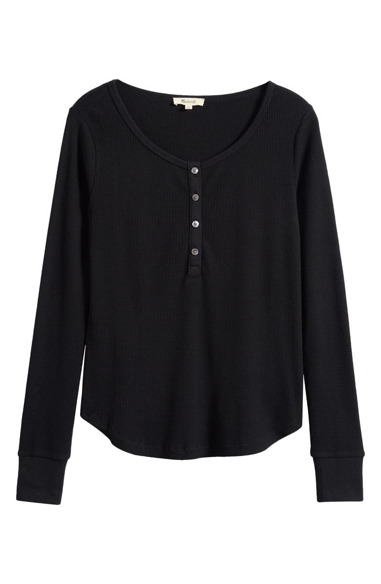 Madewell Waffle Knit Scoop Neck Henley Top, Main, color, Jet Black