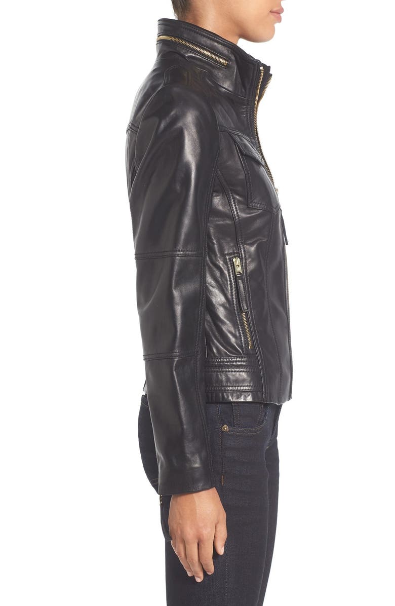 MICHAEL Michael Kors Front Zip Leather Jacket, Alternate, color, 