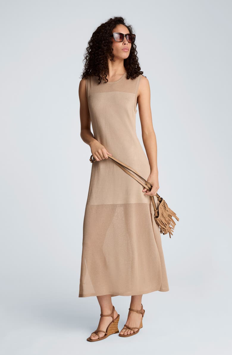 Kenneth Cole Semisheer Sleeveless Knit Dress, Alternate, color, Timeless Taupe