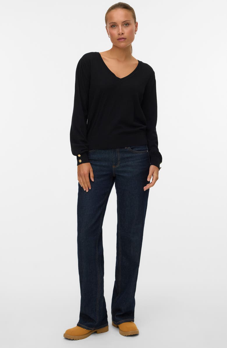 VERO MODA Hollykaris Long Sleeve V-Neck Pullover Sweater, Alternate, color, Black/ Gold