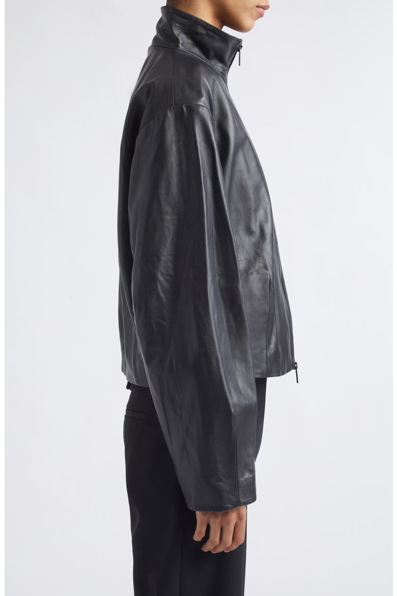Cocoon Zip Leather Jacket, Alternate, color, BLACK