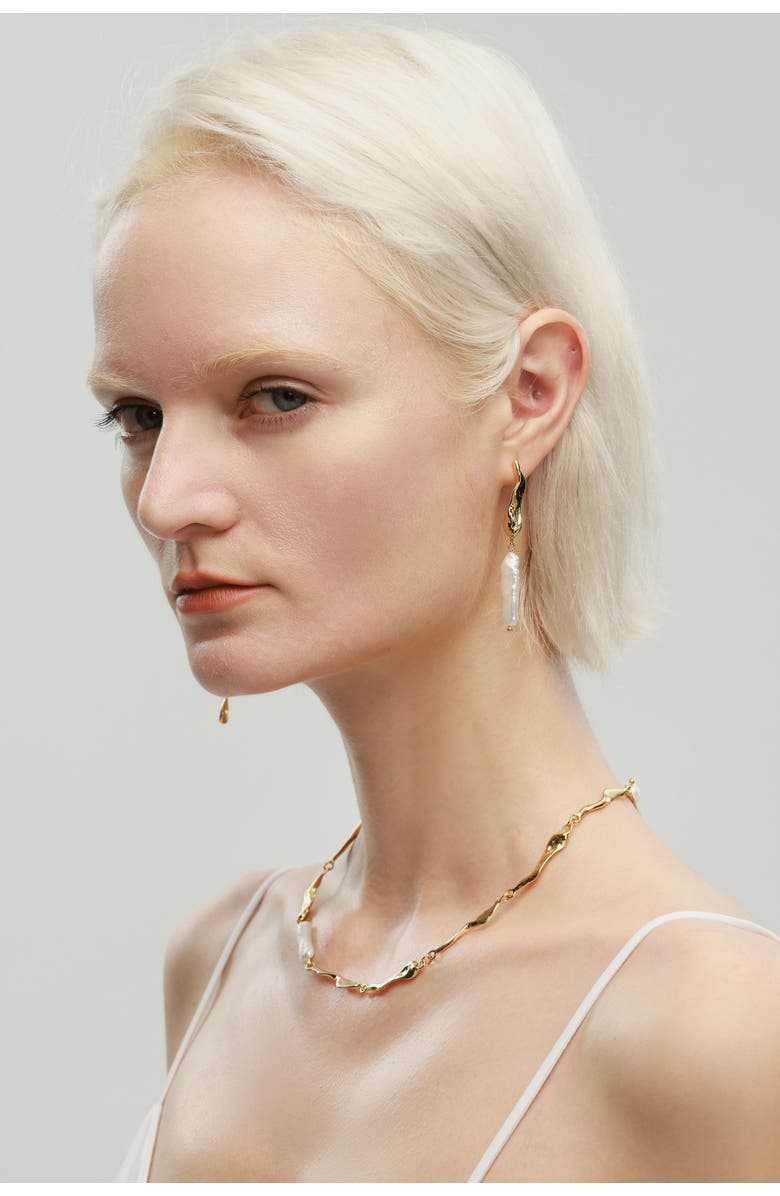 Classicharms Freshwater Baroque Pearl Asymmetrical Molten Drop Earrings, Alternate, color, Gold