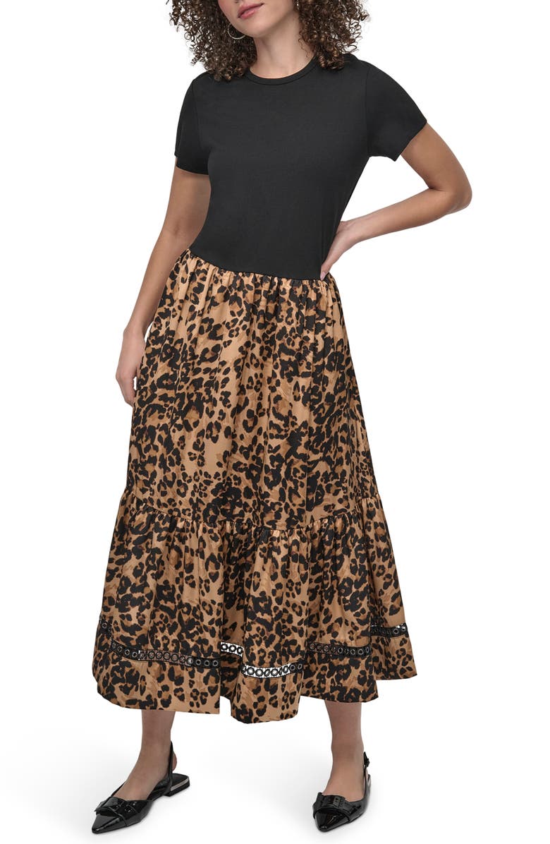 DKNY Mix Media A-Line Dress, Main, color, 