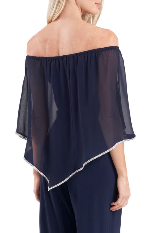 Chaus Rhinestone Trim Sheer Poncho In Blue