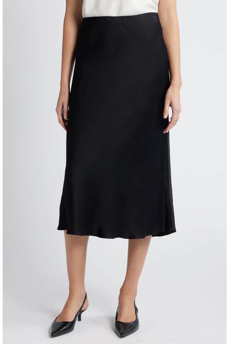 Bias Cut Satin Skirt, Main, color, BLACK