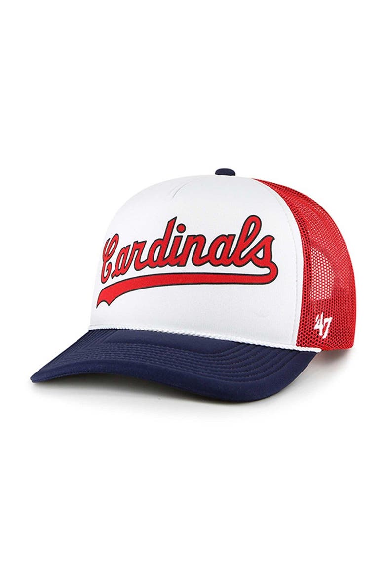 Men's '47 White St. Louis Cardinals Foam Front Script Trucker Snapback Hat, Main, color, White