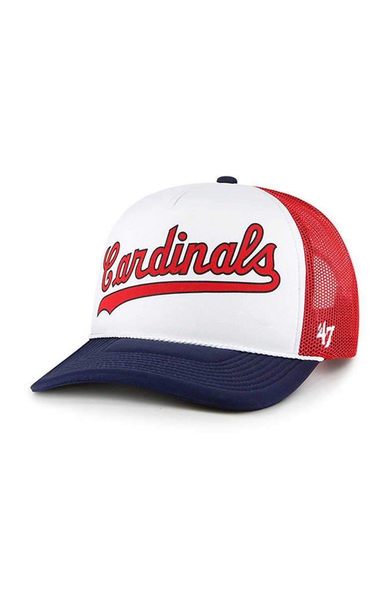'47 Men's '47 White St. Louis Cardinals Foam Front Script Trucker Snapback Hat, Main, color, White