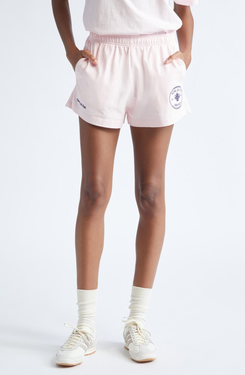 Sporty & Rich Eden Crest Cotton Disco Shorts, Main, color, Pink Dolphin