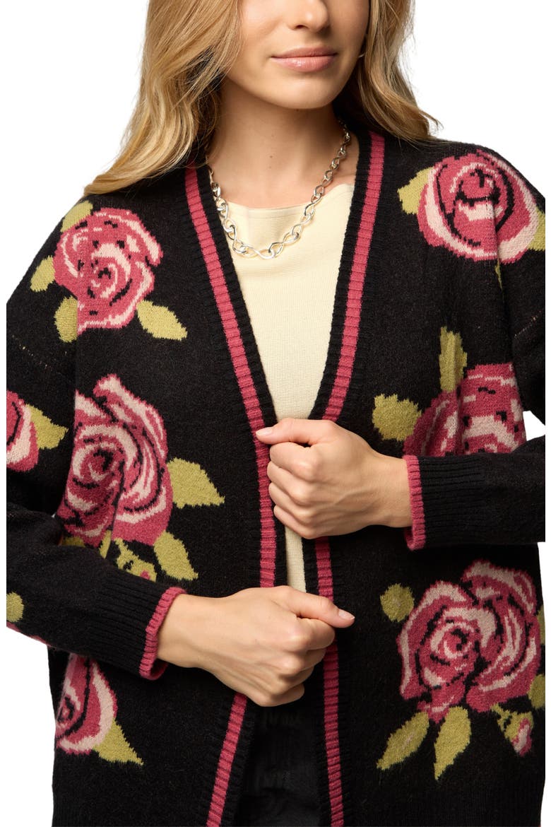 Rose Motif Cardigan, Alternate, color, BLACK