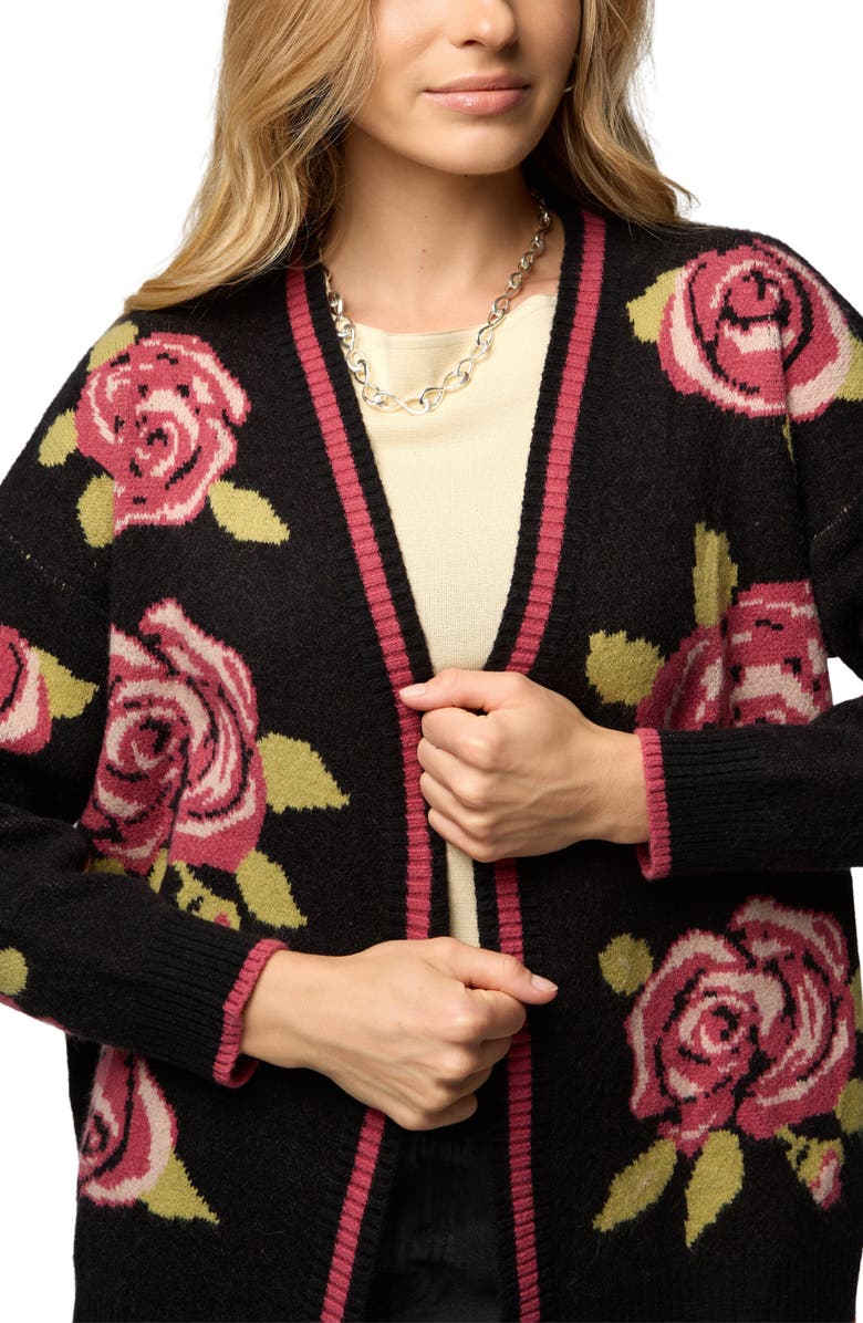 SAACHI Rose Motif Cardigan, Alternate, color, Black