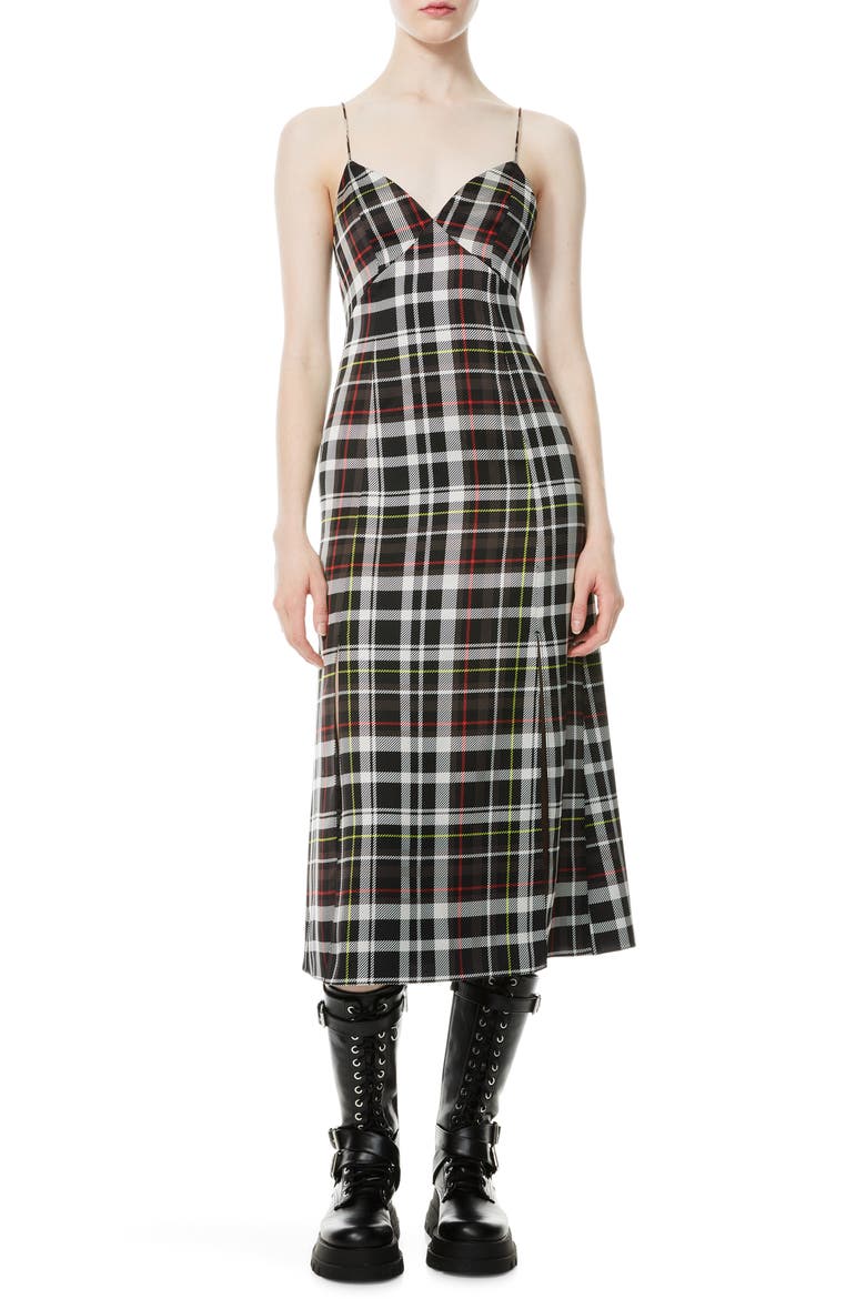 Julietta Plaid Side Slit Slipdress, Main, color, FREEDOM PLAID BLACK/CHARCOAL