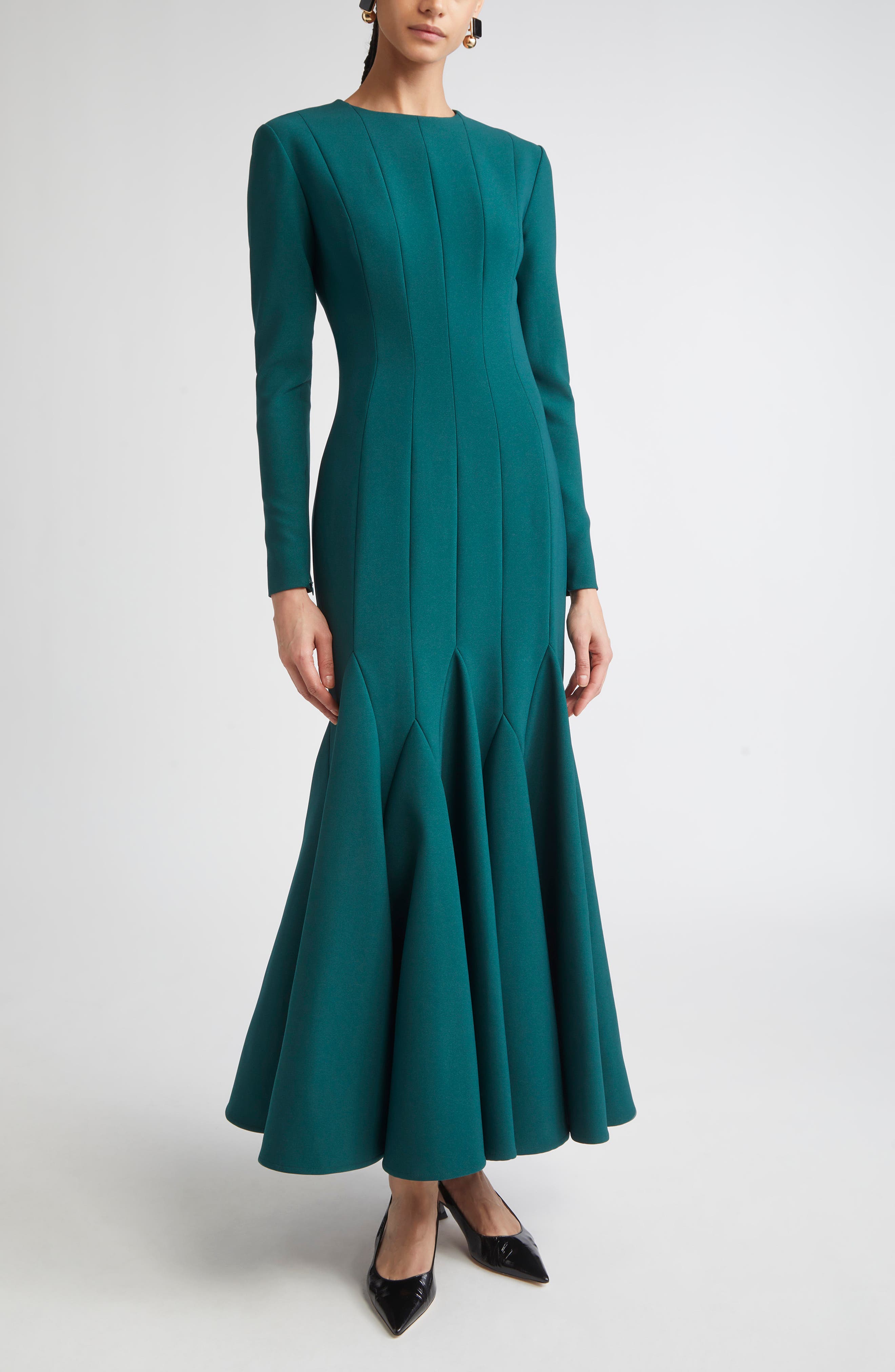 Carolina Herrera Long Sleeve Fit & Flare Dress (Women) | Nordstrom