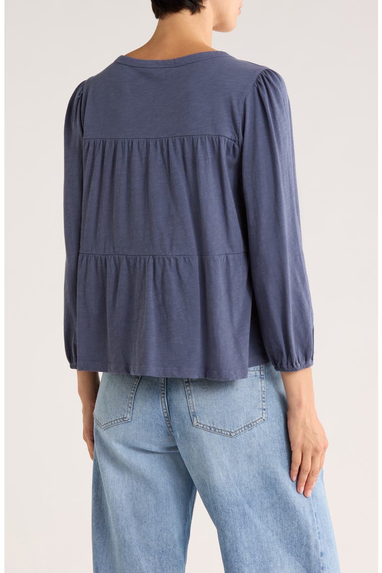 Long Sleeve Cotton Babydoll Top, Alternate, color, BLUE INDIGO