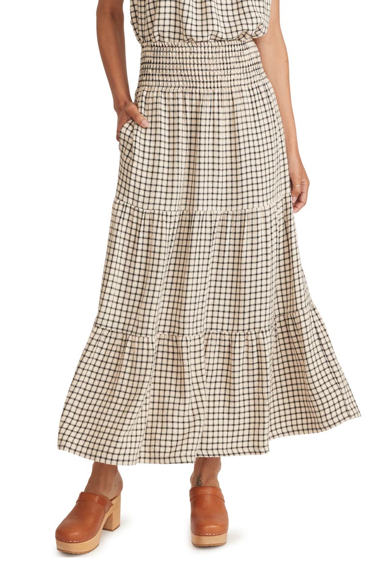 Chloe Windowpane Smocked Maxi Skirt, Main, color, PARCHMENT