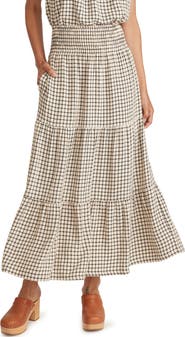 Marine Layer Chloe Windowpane Smocked Maxi Skirt