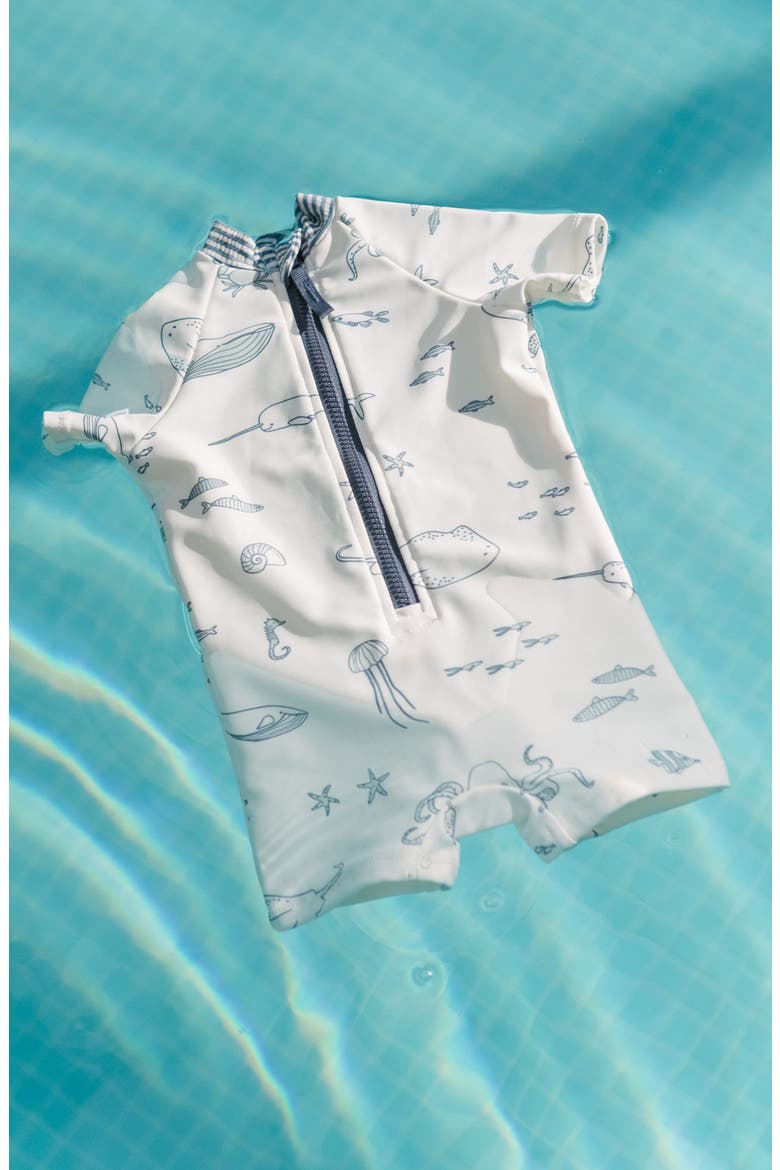 Kids' Short Sleeve One-Piece Rashguard Swimsuit, Alternate, color, LIFE AQUATIC