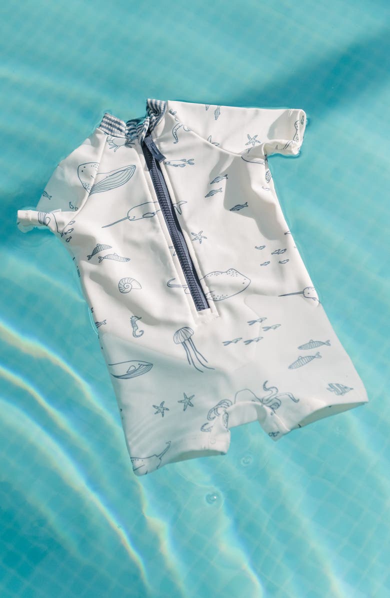 Pehr Kids' Short Sleeve One-Piece Rashguard Swimsuit, Alternate, color, Life Aquatic