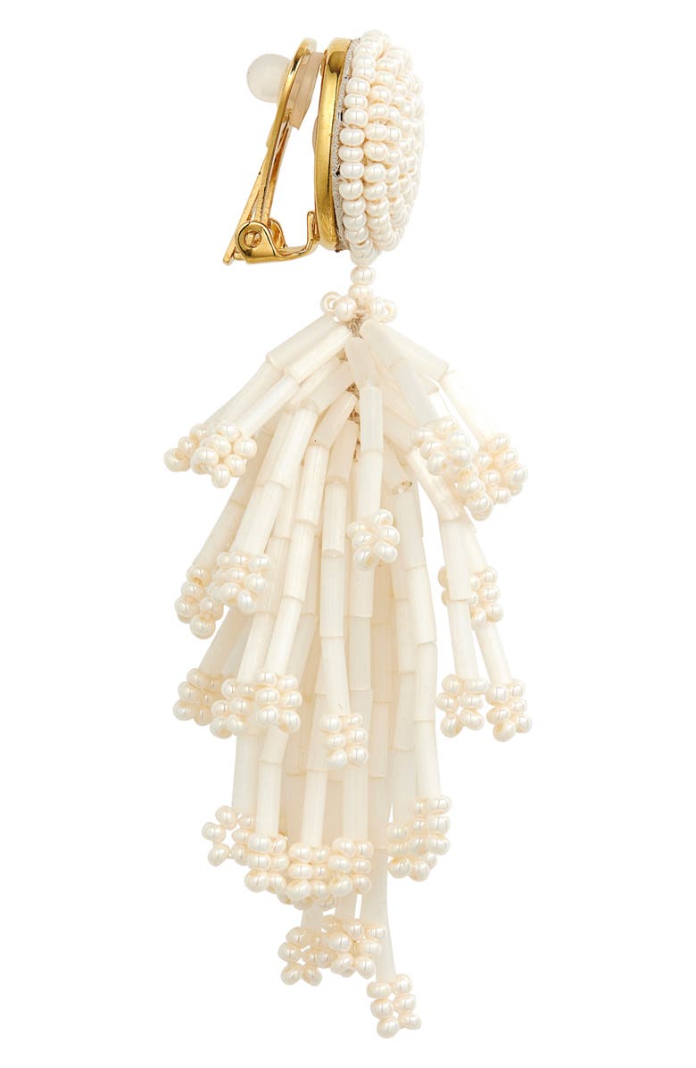 Oscar de la Renta Fringe Tassel Clip-On Drop Earrings, Alternate, color, Ivory