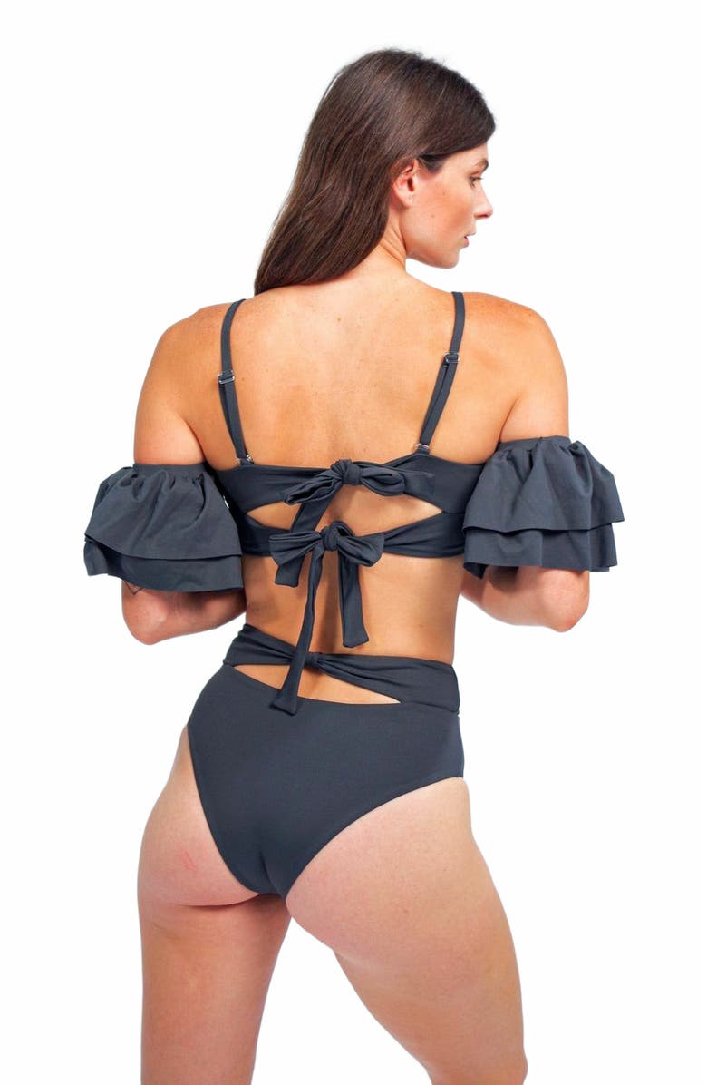 Mary Mercedes Ty Cutout Bikini Bottom, Alternate, color, Charcoal Grey