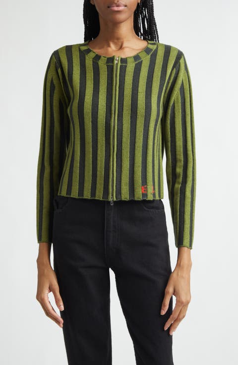 Keyboard Stripe Merino Wool Crop Zip Cardigan