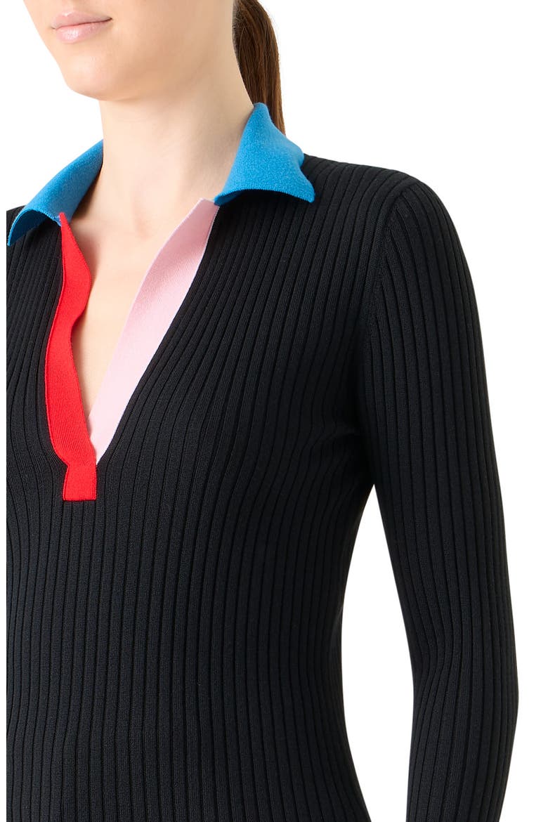 Contrast Collar Virgin Wool Polo Sweater, Alternate, color, BLACK-MULTI