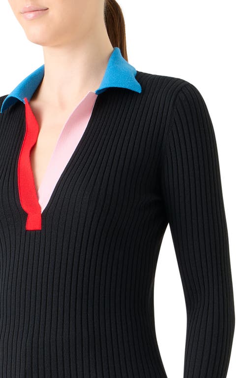 Akris Punto Contrast Collar Virgin Wool Polo Sweater In Black